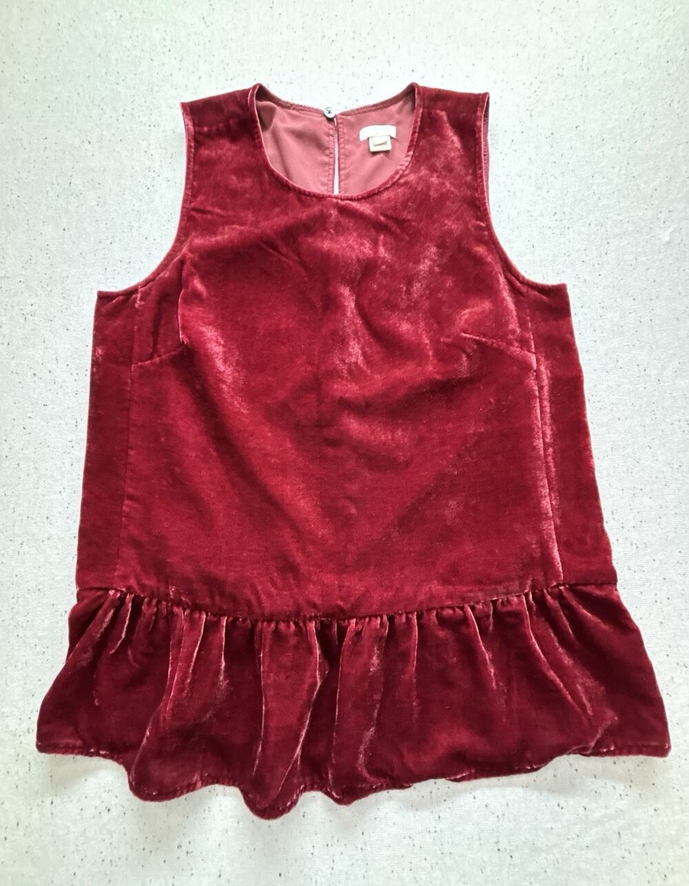 J Crew Factory Drapey Velvet Peplum Tank Top 0 Red Burgundy Sleeveless
